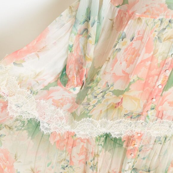 Johnny Was silk dress ruksana sheer floral print boho hippie sheer maxi long M - Picture 4 of 9